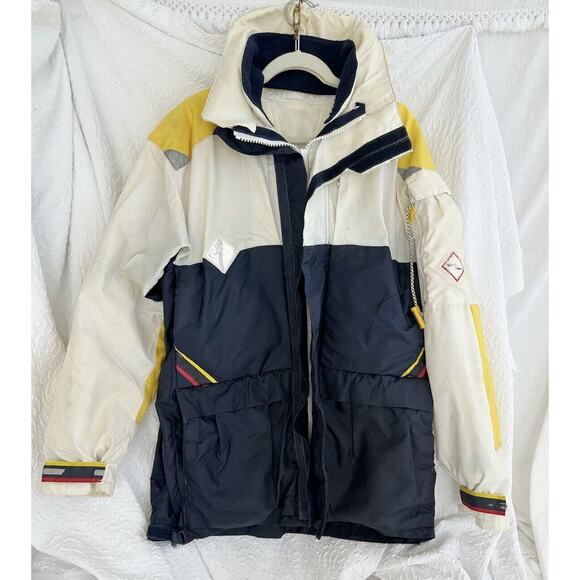 Vintage Mens Medium Sailing Boating Coat 80s Blue White HEAVY Lined England - Picture 1 of 15